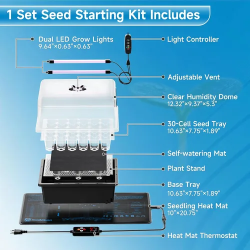Miniatura 2 de Hon&Guan 1 kit de inicio de semillas – Bandeja de inicio de semillas de 30 celdas con cúpula de humedad más alta de 5.3 pulgadas, luces LED