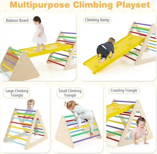 Miniatura 3 de HONEY JOY Juguetes de escalada de madera 5 en 1 para niños pequeños, escalador triangular con rampa para deslizarse o escalar, juego de arco