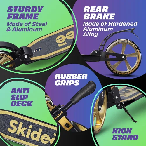 Miniatura 6 de SKIDEE Patinete para Adultos y Adolescentes, Altura Ajustable, Plegable, Ruedas Grandes, Ligero, Duradero, Suspensión Anti-Golpes, Hasta 220 Libras