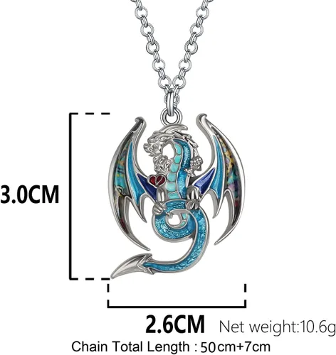 Miniatura 7 de BONSNY Esmalte fantasía dragón collares colgante para mujer joyería símbolo de la suerte 18" (azul), Esmalte, No es una piedra preciosa