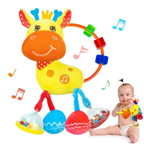 Juguetes sensoriales para bebés 0-6 3-6 meses, juguetes de peluche musical para bebés con actividad, sonajeros y mordedores para dentición para