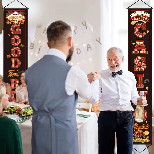 Miniatura 5 de Blulu Decoraciones de fiesta nocturna de casino Las Vegas, cartel de fiesta de póquer, decoración nocturna de bienvenida para juegos, viajes