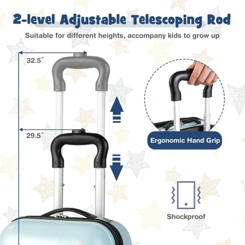 Miniatura 7 de Goplus Equipaje para niños, 2 piezas, 12 y 16 pulgadas, juego de equipaje de mano para niños con 4 ruedas giratorias, maleta ligera con ruedas