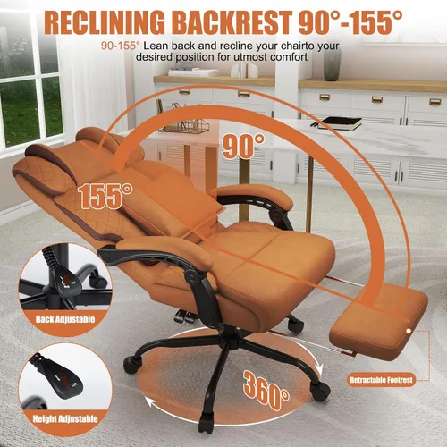 Miniatura 3 de Silla de oficina con reposapiés, silla de escritorio ejecutiva de respaldo alto de 400 libras, reclinable de 155°, almohada de soporte lumbar