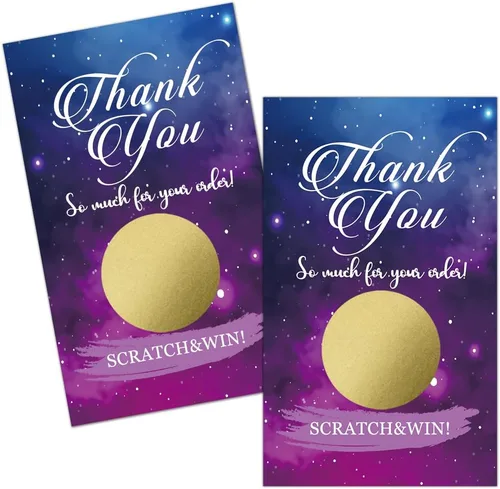Haizct Paquete de 50 tarjetas de agradecimiento en blanco, boletos de rascar de cielo estrellado para baby shower, suministros de fiesta de Dorado02