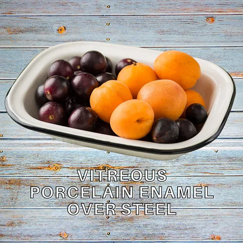 Miniatura 4 de TableCraft 80013 Colección Enamelware - Bandeja para servir, blanca con borde negro, porcelana sobre acero, del horno a la mesa, camping, casa