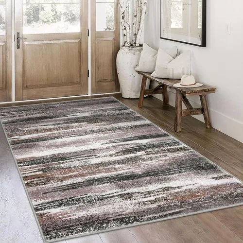 Miniatura 111 de Lansny Alfombra moderna abstracta de 2 x 5 pies, color negro, gris, blanco, lavable, alfombra de entrada para cocina, alfombra antideslizante suave