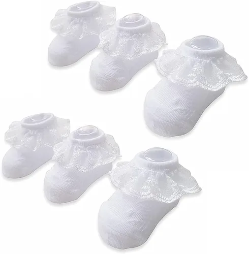 Juebm Infant Baby Girls Ruffle Socks Toddler Dress socks,Pack of 356 Baby Frilly Lace Ankle Socks
