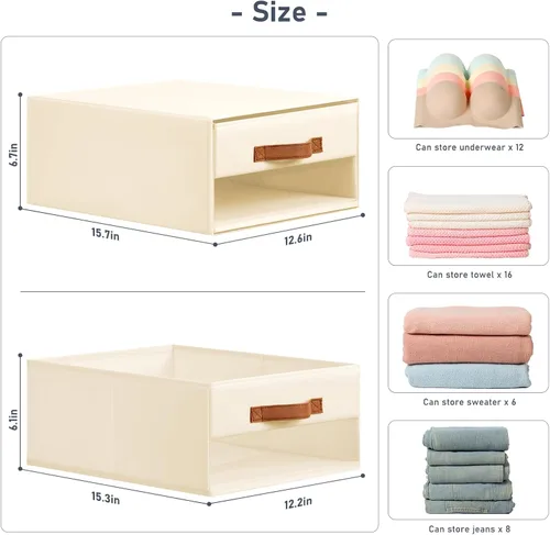 Miniatura 3 de DIMJ Organizadores de armario y almacenamiento - Contenedores de tela con cajones para armario, organizadores de ropa plegables con ventana Beige