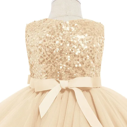 Miniatura 5 de Vestidos de niña de flores sin mangas de lentejuelas hinchado vestido de tul de la boda de la dama de honor del concurso bautismo cumpleaños vestido