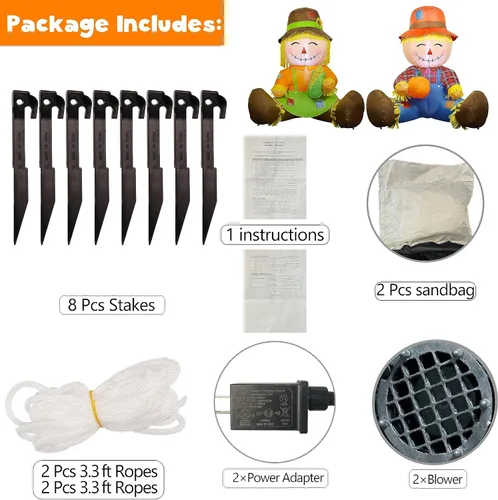 Miniatura 3 de Lulu Home Decoración inflable de otoño de 3.3 pies, juego de 2 espantapájaros soplados con aire para parejas con luces LED integradas para cosecha