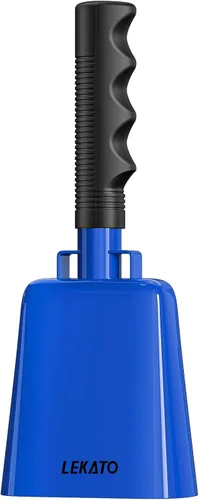 Miniatura 9 de Campana de vaca de acero de 8 pulgadas con asa, paquete de 2 campanas de vaca, fabricantes de ruido para eventos deportivos, campana de mano