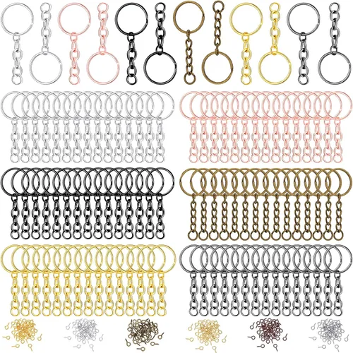 Miniatura 9 de Hotop Kit de 360 llaveros a granel, incluye 90 llaveros con cadena y conectores de anillos abiertos, 180 ganchos pequeños para manualidades, Negro