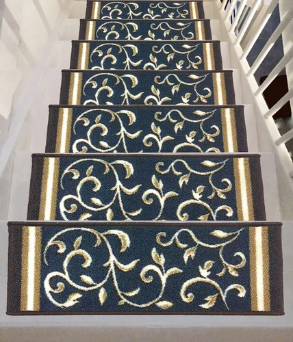 Gloria Peldaños Antideslizantes con Respaldo de Goma de Pelo Bajo, Alfombrillas para Escaleras, (Juego de 7), (8.5" x 26", Azul Marino 1933)