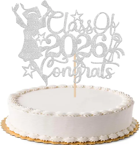 Miniatura 50 de 1 paquete de decoración para tarta de graduación para niña, con purpurina, para diploma, decoración para adultos mayores 2026, para niñas, escuela