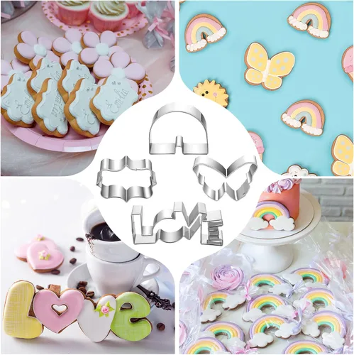 Miniatura 6 de Kacctyen Juego de 12 cortadores de galletas grandes de primavera de acero inoxidable, cortadores de fondant, azulejos, flores, arcoíris, gafas