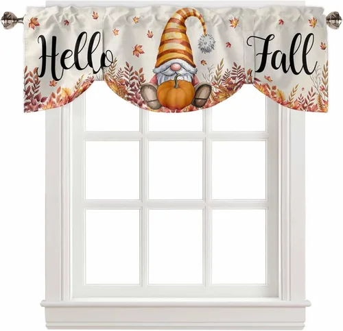 Miniatura 28 de Cenefa de cortina con lazo rojo de Navidad para ventanas, sala de estar, cocina, baño, granja, bolas de Navidad de acuarela con diseño de bayas