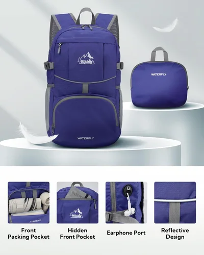 Miniatura 3 de WATERFLY Mochila de senderismo plegable: mochila de día de 25L ultra ligera para mujer y hombre - pequeña mochila plegable compacta para deportes al