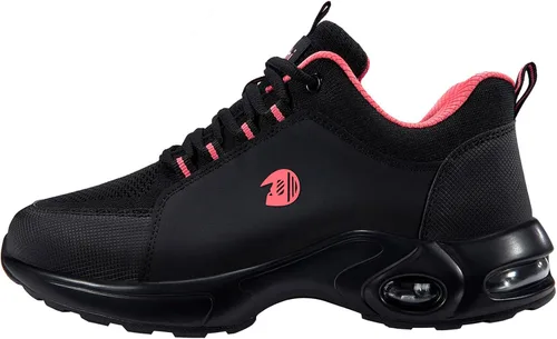 Delobi Zapatos de punta de acero para mujer, zapatos de trabajo de seguridad, antideslizantes, cómodos, ligeros, con amortiguación de aire, zapatos