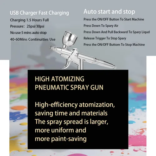 Miniatura 6 de Kit de aerógrafo inalámbrico de alto flujo de aire, compresor de cepillo de aire portátil inalámbrico, cepillo de aire mini recargable, pistola