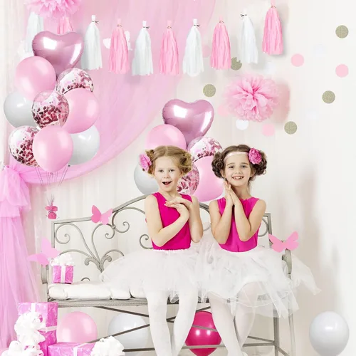 Miniatura 5 de Decoraciones de 4º cumpleaños para niñas, globos de feliz cumpleaños rosa y blanco con el número 4, suministros para fiesta de cumpleaños