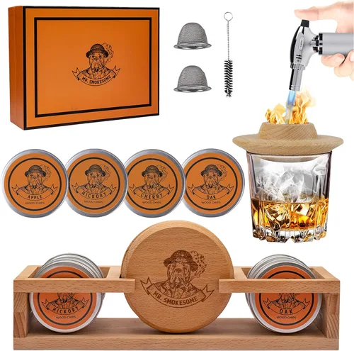 Kit de ahumador de cóctel | Kit de ahumador de whisky | Kit de ahumador de bourbon | Kit de ahumador antiguo para hombres con soporte, antorcha y