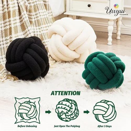 Miniatura 4 de Uvvyui Bola de almohada de nudo, almohadas decorativas suaves para el hogar, almohada redonda, almohada de felpa anudada hecha a mano, cojín redondo