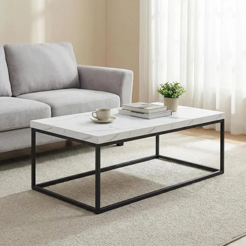 Miniatura 7 de CENSI Mesa de centro otomana de mármol blanco de 47 pulgadas para sala de estar, rectangular estilo industrial moderno, madera y metal (mármol)