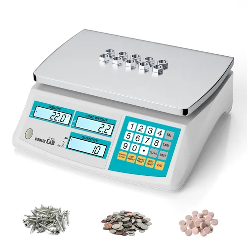Báscula de conteo industrial 15kg/33lb x 0.1g Báscula de gramo digital de alta precisión para inventario con batería, alimentación DC/AC para