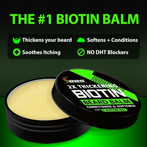 Miniatura 2 de Bálsamo de biotina para barba y bigote 2 veces más espesante, acondicionador vegano sin enjuague, suavizante natural, hidratante con aceite