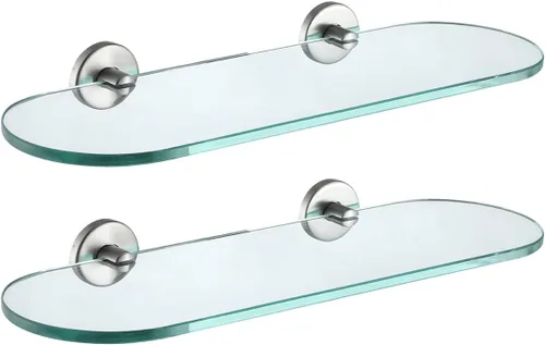 Miniatura 32 de JQK Estante de vidrio para baño dorado, almacenamiento de ducha de vidrio templado de 20 por 5 pulgadas, montaje de pared dorado cepillado de acero