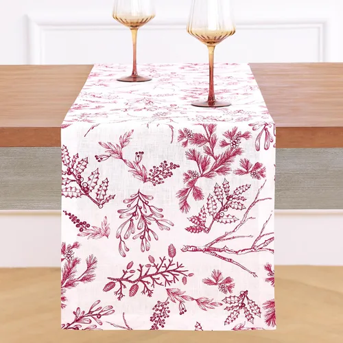 Miniatura 14 de Solino Home Camino de mesa con estampado floral rosa de 36 pulgadas, camino de mesa de lino 100% puro de 14 x 36 pulgadas para primavera, verano