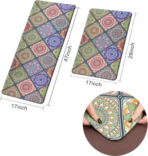 Miniatura 4 de QIYI Tapetes de cocina bohemios antifatiga, 2 piezas acolchadas, impermeables, cómodas, accesorios de cocina, decoración de interiores con mandala
