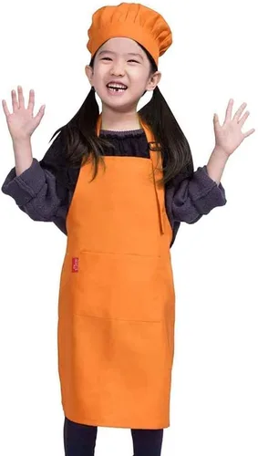 Miniatura 8 de Juego de delantal y gorro de chef para niños, delantal ajustable con babero para niños con 2 bolsillos. Lindo delantal de cocina para niños y niñas