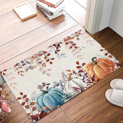 Miniatura 11 de Tapete para puerta de interior de Acción de Gracias, 16 x 24 pulgadas, tapete de bienvenida antideslizante para patio, color verde azulado, naranja