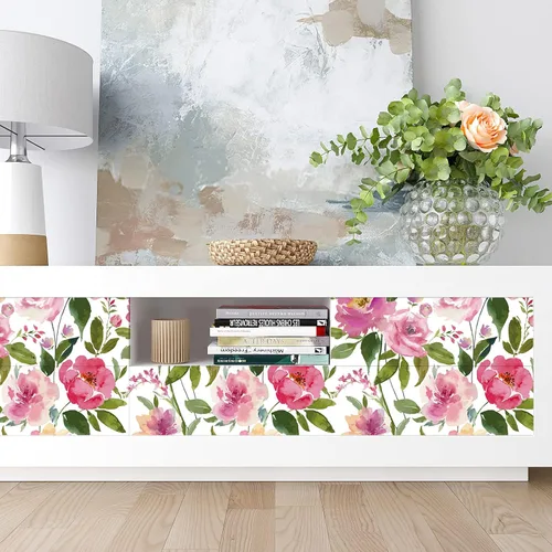 Miniatura 6 de VEELIKE Papel tapiz floral de peonías rosas para despegar y pegar, 17.7 x 354 pulgadas, papel de pared de peonías vintage, autoadhesivo, extraíble