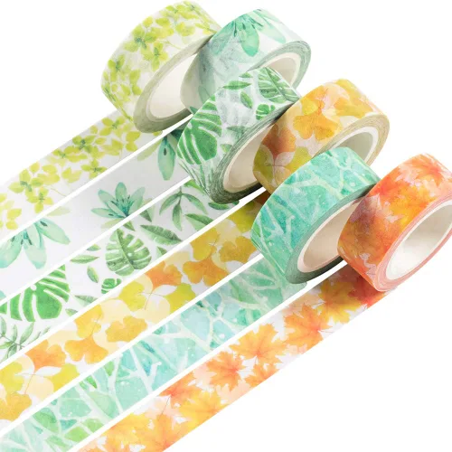 YUBBAEX - Juego de cintas adhesivas Washi con plantas exuberantes, 6 rollos, cinta decorativa para enmascarar de 15 mm de ancho (sensación de hojas)
