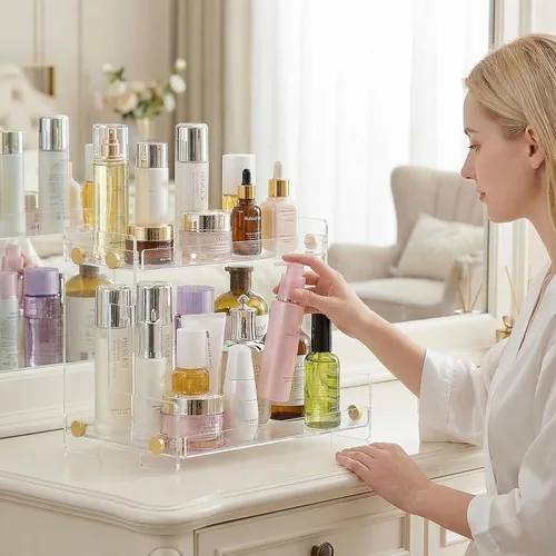 Miniatura 3 de FFK Organizador de baño para encimera, almacenamiento de 2 niveles: organizador de encimera de baño, soporte de acrílico para almacenamiento