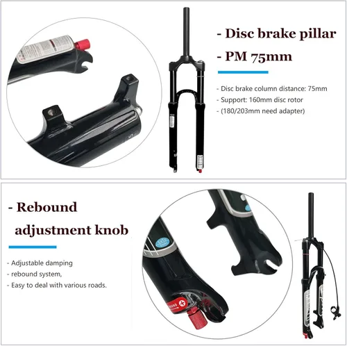 Miniatura 5 de Bicicleta de montaña suspensión neumática horquilla delantera 26 27.5 29 pulgadas 5.512 in rebote de viaje ajuste horquillas QR 0.354 in negro