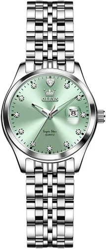 Miniatura 7 de OLEVS - Relojes de acero inoxidable para mujer, reloj de plata de lujo para damas con fecha, relojes analógicos de cuarzo impermeables y delicados