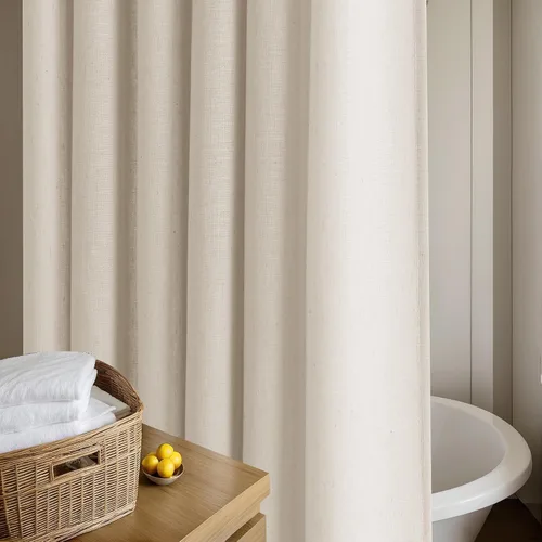 Miniatura 16 de Cortina de ducha de lino de avena 36x72 para cabina de ducha, cortinas neutras grisáceas beige de lino para baño, decoración bohemia de baño