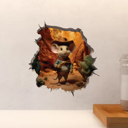 Miniatura 4 de Adhesivo de pared 3D con agujero de ratón de vaquero y ratón