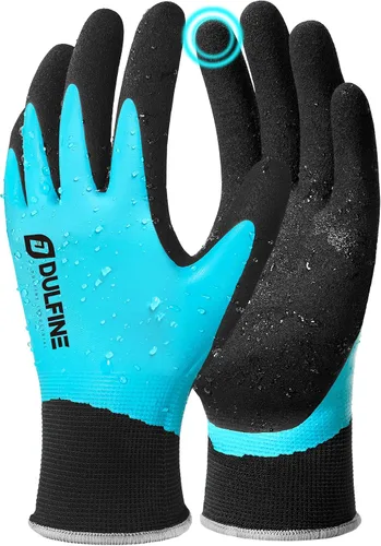 Miniatura 14 de DULFINE Guantes de trabajo 100% impermeables para hombres y mujeres, agarre recubierto de látex de espuma, paquetes múltiples térmicos de invierno