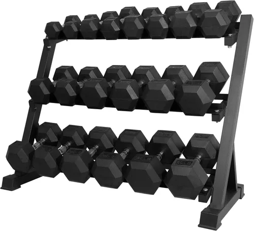 Miniatura 34 de RitFit Juego de mancuernas hexagonales con revestimiento de goma de 5 a 780 libras con estante para gimnasio en casa, entrenamiento de fuerza