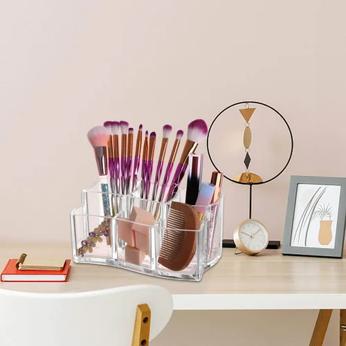 Miniatura 5 de Organizador de acrílico del tenedor de los cepillos del maquillaje de 6 ranuras, almacenamiento claro de los cosméticos del envase