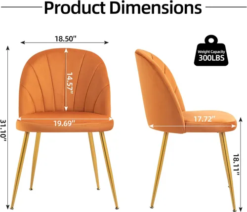 Miniatura 3 de Juego de 4 sillas de comedor de terciopelo, sillas de comedor modernas tapizadas de mediados de siglo, sillas decorativas sin brazos con patas
