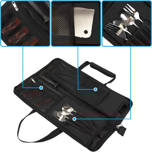 Miniatura 4 de Bolsa de rollo para cuchillos de chef, bolsa de cuchillo de chef Oxford resistente, estuche portátil para cuchillos de chef de 13 ranuras