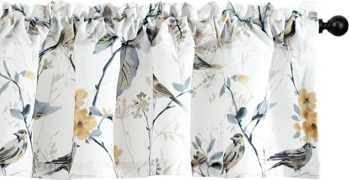 Miniatura 14 de Leeva - Cortinas pequeñas con estampado de pájaros, 24 pulgadas de largo, conjunto de paneles para ventanas, diseño de estampado de pájaros