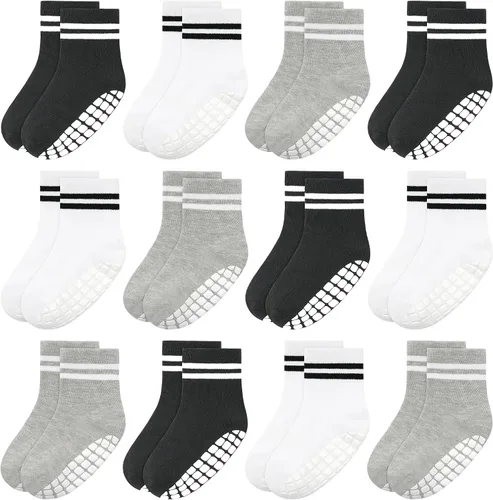 Miniatura 9 de Tphon Calcetines para Niños Pequeños, Calcetines Antideslizantes para Bebés para Niños y Niñas, 12 Pares de Calcetines para Niños Infantes de 6M-10