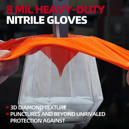 Miniatura 3 de Jointown Guantes Básicos de Nitrilo de Servicio Pesado, Guantes de Mecánico de Nitrilo Desechables de 8 Mil, con Textura de Diamante Elevada, Caja